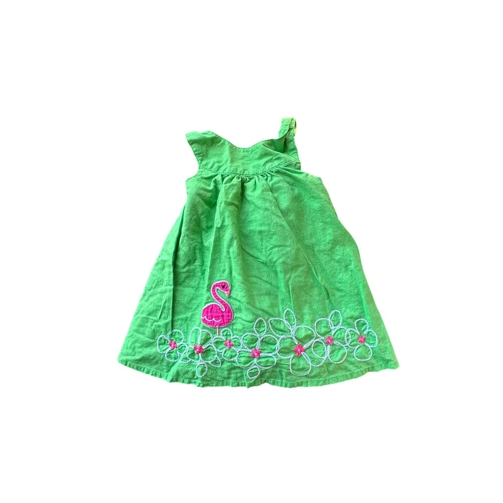 Gymboree Baby Girls Green Flamingo Embroidered Cotton Dress 3-6 Months